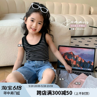 女童无袖背心外穿内穿2024新款儿童韩版短袖上衣女宝宝夏装T恤潮