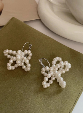 WXL吾小历同款花朵珍珠耳环女韩国小众设计烟花耳饰时髦复古气质