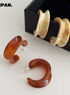 SAMPAN设计款树脂耳环女C形弧度圆圈亚克力几何气质百搭耳饰