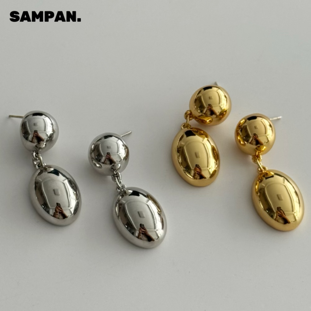 lie studio丹麦姐妹银色双球椭圆形耳坠ins博主设计师水滴耳环女