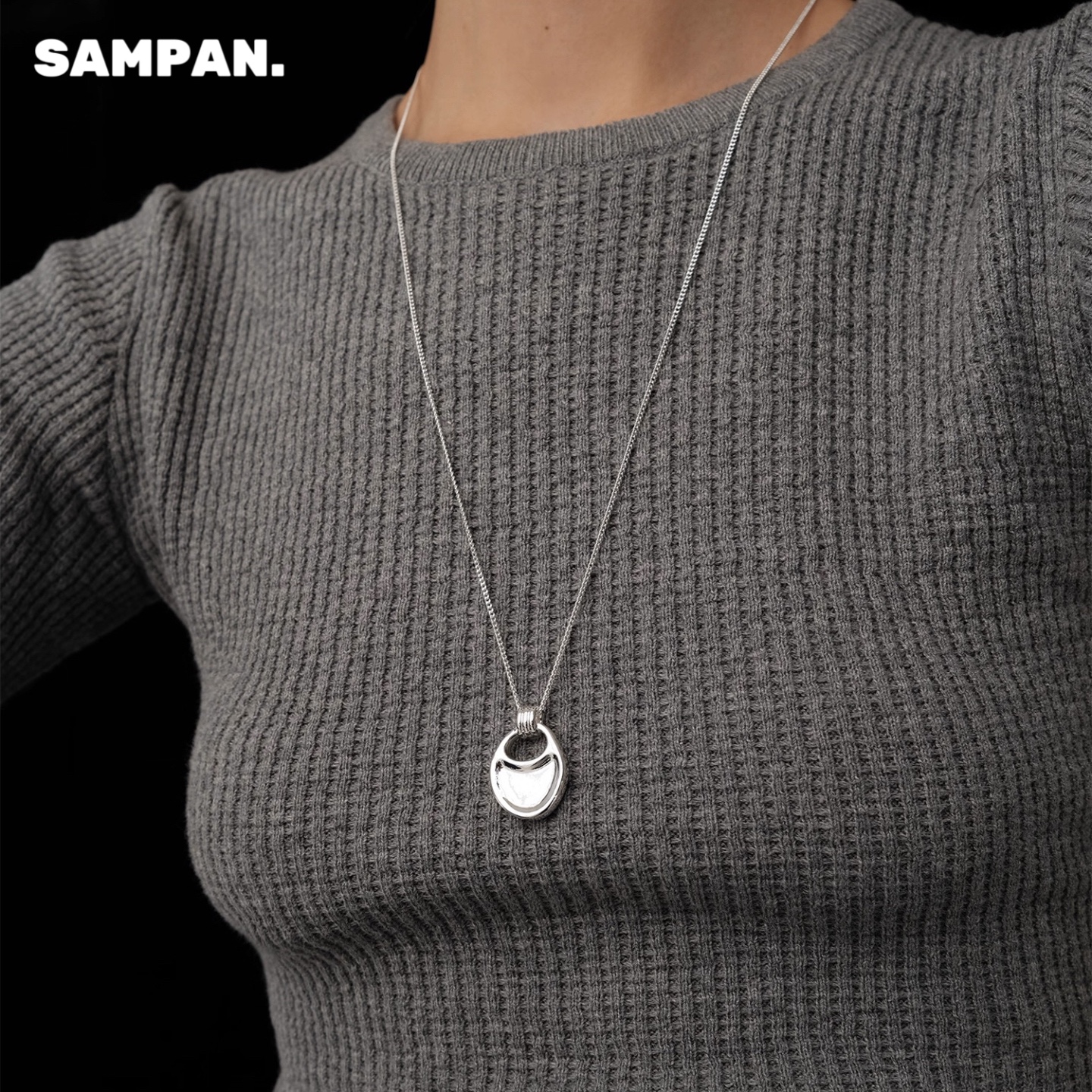 SAMPAN小众设计银色水滴项链