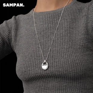 SAMPAN小众设计银色水滴项链女轻奢高级感马鞍包毛衣链长款叠戴