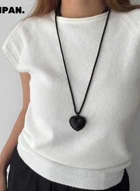 SAMPAN小众设计fever同款皮质黑色爱心项链女黑绳韩系长款锁骨链