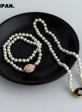 欧美轻奢珐琅土星珍珠锁骨链