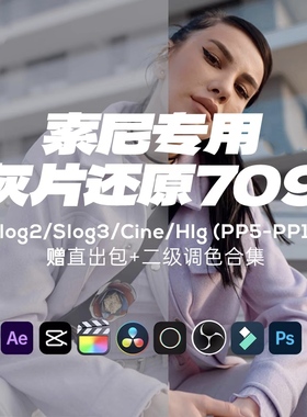 Sony索尼灰片还原709转换LUT预设剪映PR达芬奇HLG/cine调色包slog
