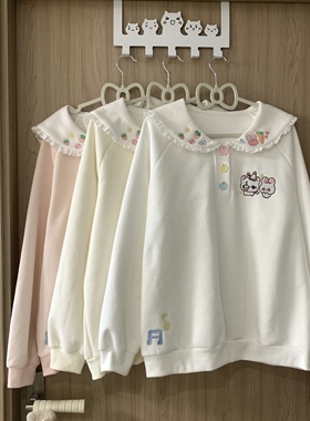 Blurred bear原创日系软妹宅萌可爱刺绣娃娃领加绒加厚小猫卫衣女