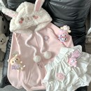 原创自制可爱羊羔毛嫩粉色连帽软妹卫衣外套女秋冬甜美开衫上衣女