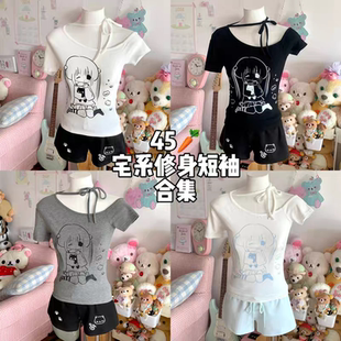 收腰純棉短袖 blurredbear原創(chuàng)日系可愛(ài)軟妹宅萌系印花修身 夏
