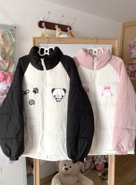 Blurredbear原创日系宅萌拼接软妹可爱印花撞色加厚棉服棉衣外套