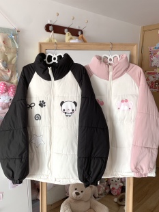 Blurredbear原创日系宅萌拼接软妹可爱印花撞色加厚棉服棉衣外套