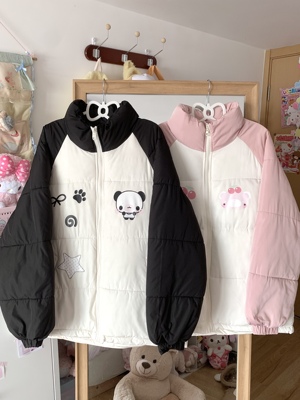 Blurredbear原创日系宅萌拼接软妹可爱印花撞色加厚棉服棉衣外套