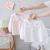 女宝宝纯棉上衣婴儿童翻领衬衣娃娃衫 女童蝴蝶结衬衫 新款 2024秋装