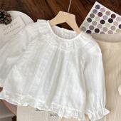 衬衫 女童蕾丝娃娃衫 女宝宝洋气长袖 新款 婴儿童纯棉上衣 2025夏季