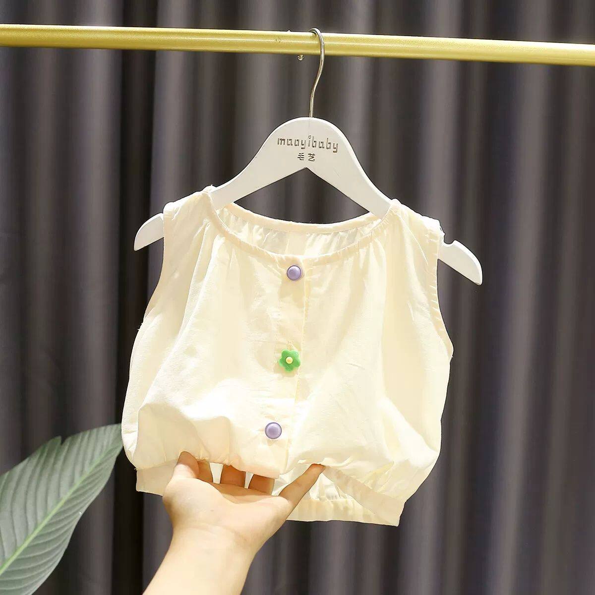女童韩版百搭背心上衣夏季新款女宝宝洋气薄款无袖花苞可爱衬衫
