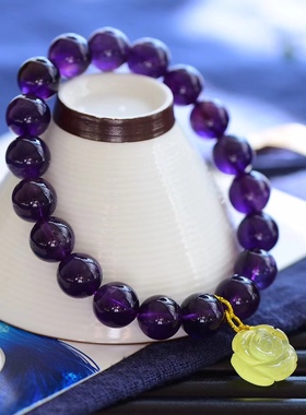 天然紫水晶手串配蜜蜡花开富贵浓郁紫水晶手链时尚民族风女款手饰