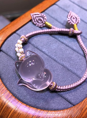 天然粉水晶狐狸手链女粉晶手链七夕礼物轻奢小众设计礼品星光粉晶