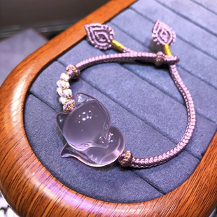 天然粉水晶狐狸手链女粉晶手链七夕礼物轻奢小众设计礼品星光粉晶