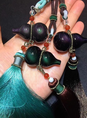 天然黑曜石福禄葫芦吊坠手机长款毛衣项链女本命兔年男挂件钥匙扣