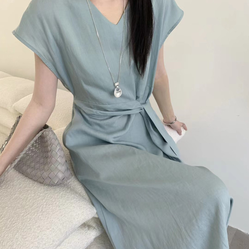 买手严选-泡菜馆-26夏上新清新拼接绑带收腰连衣裙(不含项链)6897