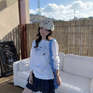 SUSAN-26年早春宽松小狗立体蝴蝶结长袖T恤(配飘带)TW830