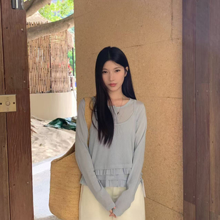 SUSAN-春上新韩系高智清冷感小衫+叠穿背心两件套装DW6601