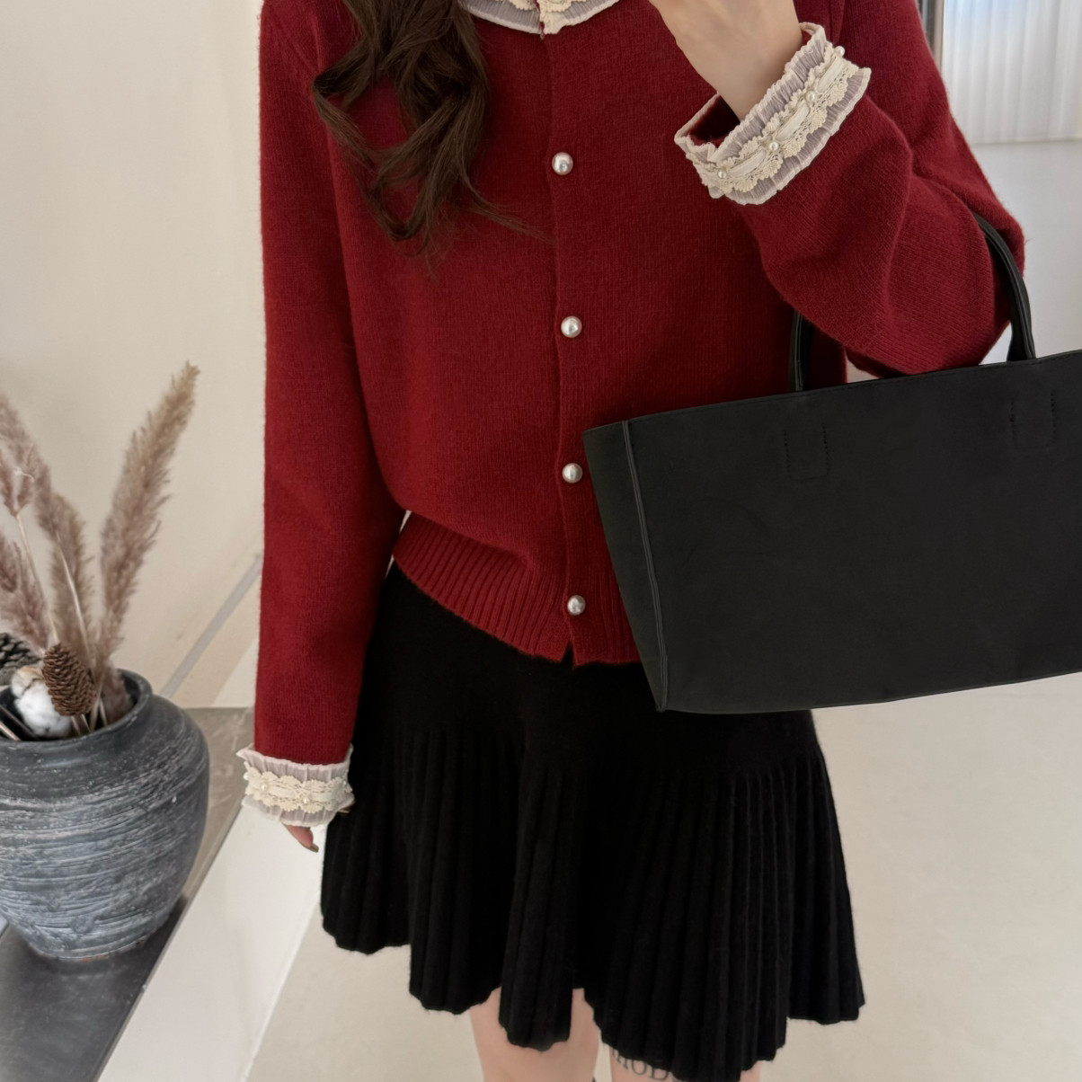 TB媞宝-花边领甜美系排扣针织开衫（含21.9绵羊毛）(14.8兔毛)526