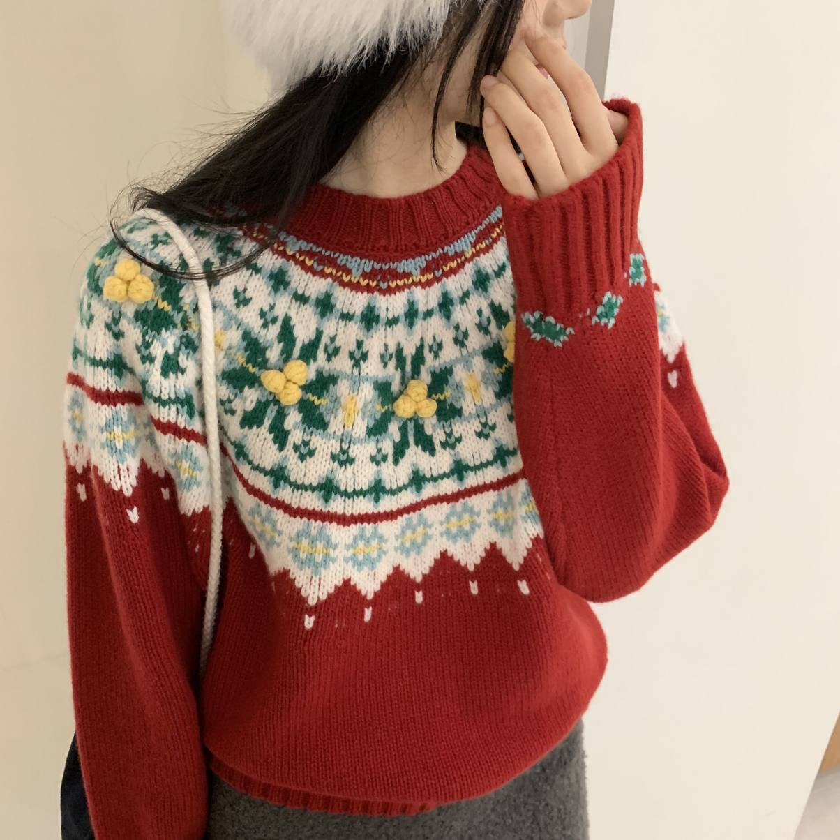 SHEEP.-韩系全毛手工圣诞费尔岛保暖毛衣（含100羊毛）6581016
