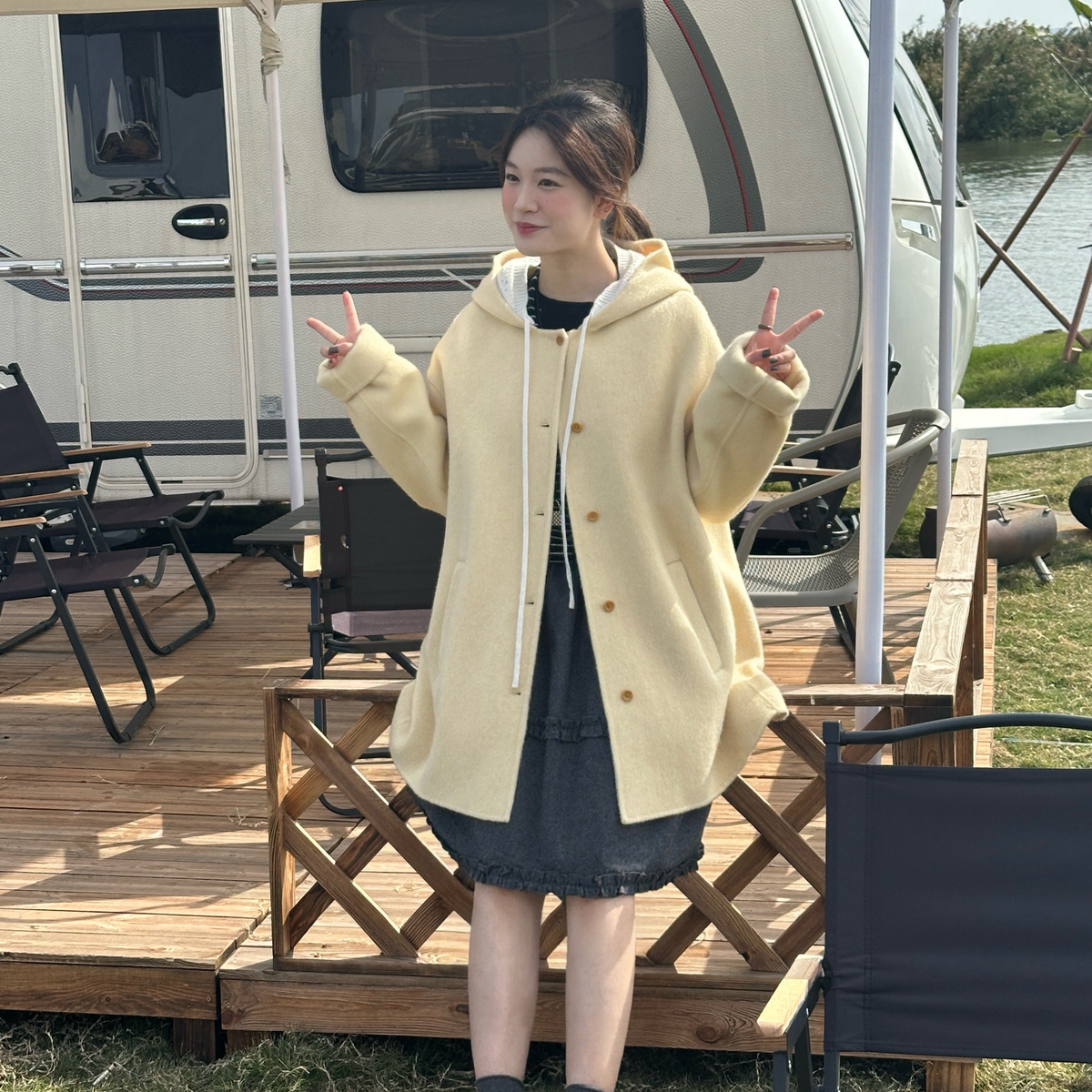 买手严选-泡菜馆-抽绳韩系休闲中长款羊毛外套（含89.9澳毛）S116