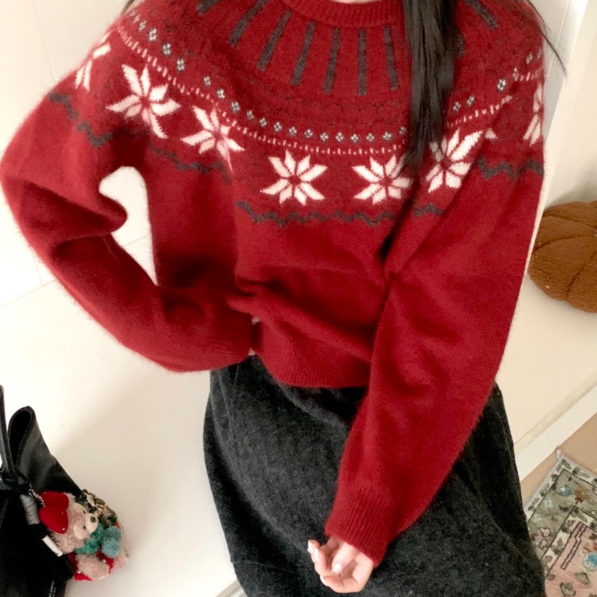 TOMORROW-圣诞费尔岛雪花提花套头保暖毛衣（含27.9绵羊毛）SYW59