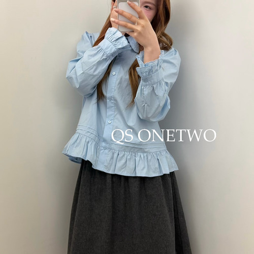 QS ONETWO-搭通勤刺绣压褶裙摆下摆精致衬衫(尺寸仅供参考)20007