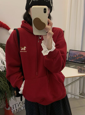 买手严选-泡菜馆-母卡通刺绣加绒连帽宽松长袖圣诞必拿卫衣33203