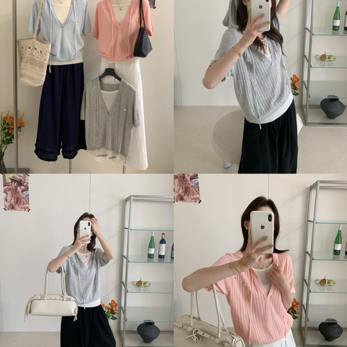 SUSAN-夏上新松弛慵懒感夏季连帽百搭通勤针织衫(不含下装)3866s