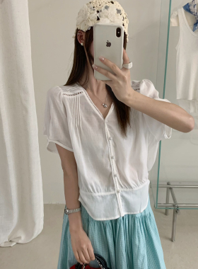 SUSAN-夏上新天丝亚麻韩系chic韩系简约感百搭精致小衫3919s