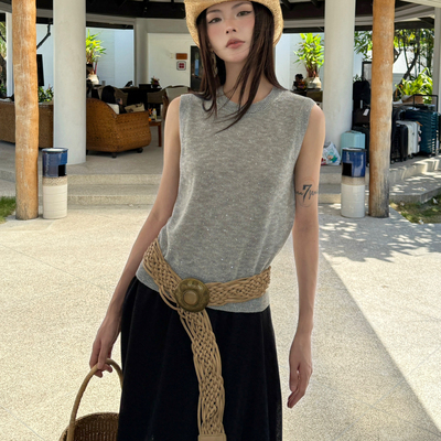 TOMORROW ANN-26年早春简约亮片百搭时尚背心12359