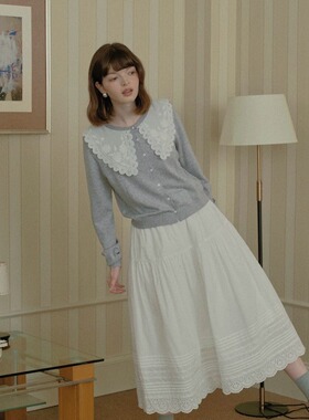 QS ONETWO-丝拼接松紧腰显瘦百搭白色半身裙(尺寸仅供参考)15307