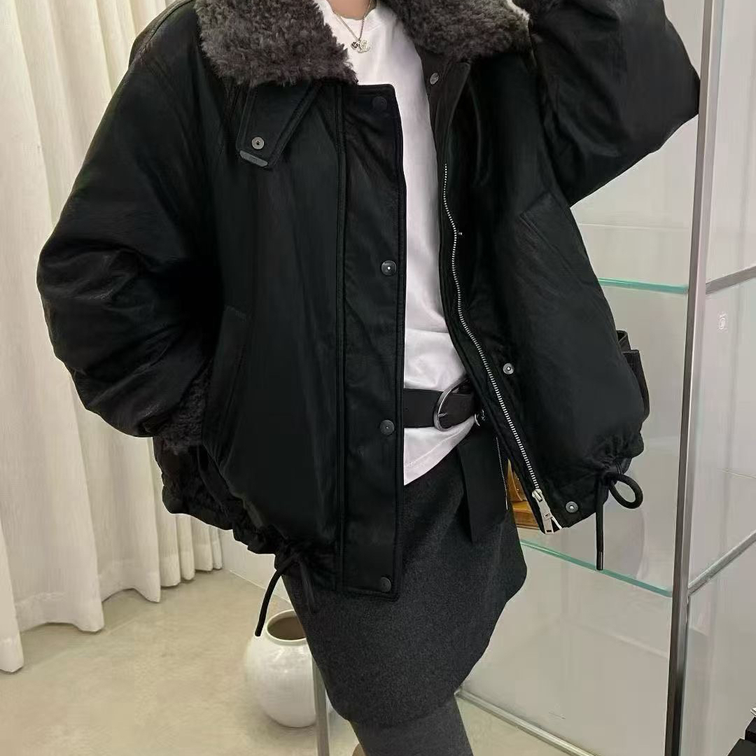 十三行 韩版休闲毛领蛋白皮新国标短款抽绳皮保暖羽绒服外套8591