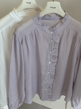 MOGE-26年早春春季气质款苎麻天丝简约压褶设计款小衫M26107