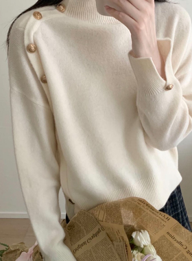 TOMORROW-售完不补高领单排金扣套头保暖毛衣（含100羊毛）MT372-