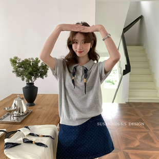 Si79 配可拆卸丝巾 SUSAN 夏上新韩系学院风减龄百搭针织衫