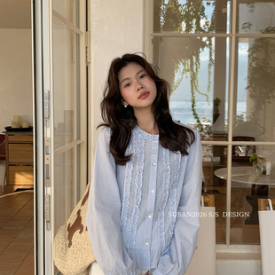 SUSAN-26年早春韩系木耳边重工气质格子小衫tw887