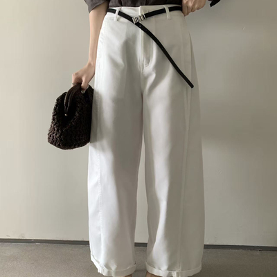 Hand made-新休闲简约纯色宽松中长款直筒裤休闲裤(配腰带)79030