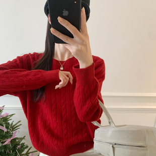 芭妮Bonnet-春简约麻花圆领套头保暖毛衣（含100绵羊毛）N47-25A0