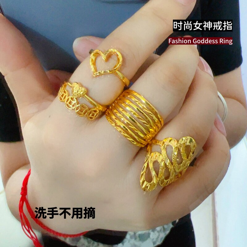 欧金多多沙金黄铜镀金食指戒指