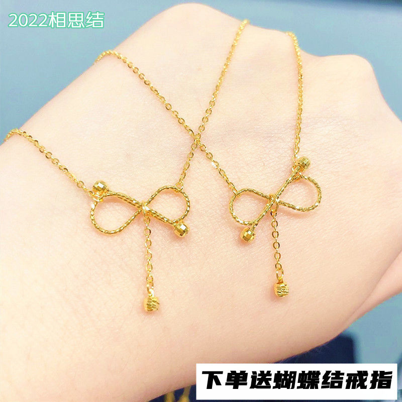 网红越南沙金女士项链真空铜镀黄金锁骨链相思结蝴蝶结一体不掉色