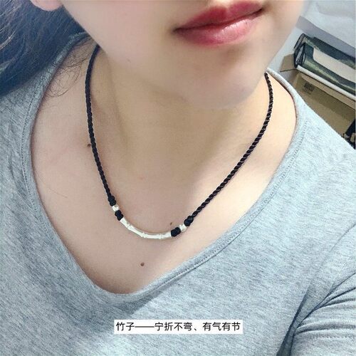 民族风990纯银哑光竹节弯管项链女锁骨个性项圈足银手工编织颈链