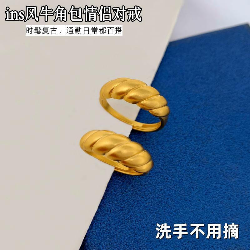 男女越南沙金牛角包戒指不掉色