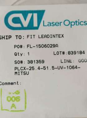 议价CVI反射镜片PLCX-25.4-51.5-UV-1064-