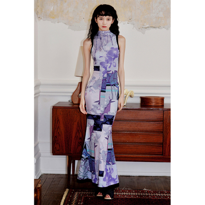 新中式印花无袖连衣裙