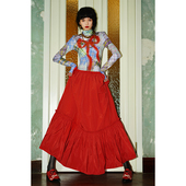 长款 坏品味西部 蝴蝶结印花撞色拼接假两件设计春季 连衣裙