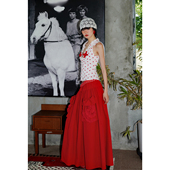 坏品味西部 半身裙 纯色宽松碎褶立体盘花大摆裙长款